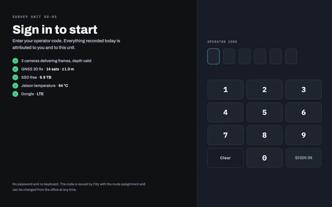 Operator sign-in keypad on the in-car display